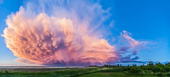 A 3-section panorama of a retreating thunderstorm, southern Alberta, Canada